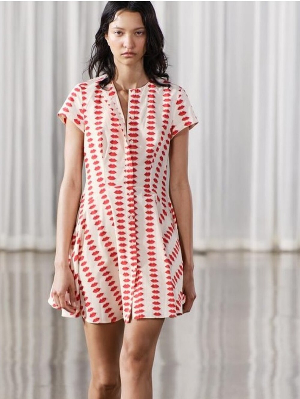 Zara White Shift Dress with Red Lip Print